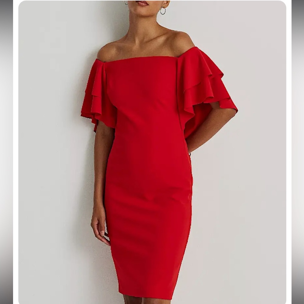 Lauren Ralph Lauren Women Red Crepe Off-the-Shoulder Cocktail Dress Size 2, NWT